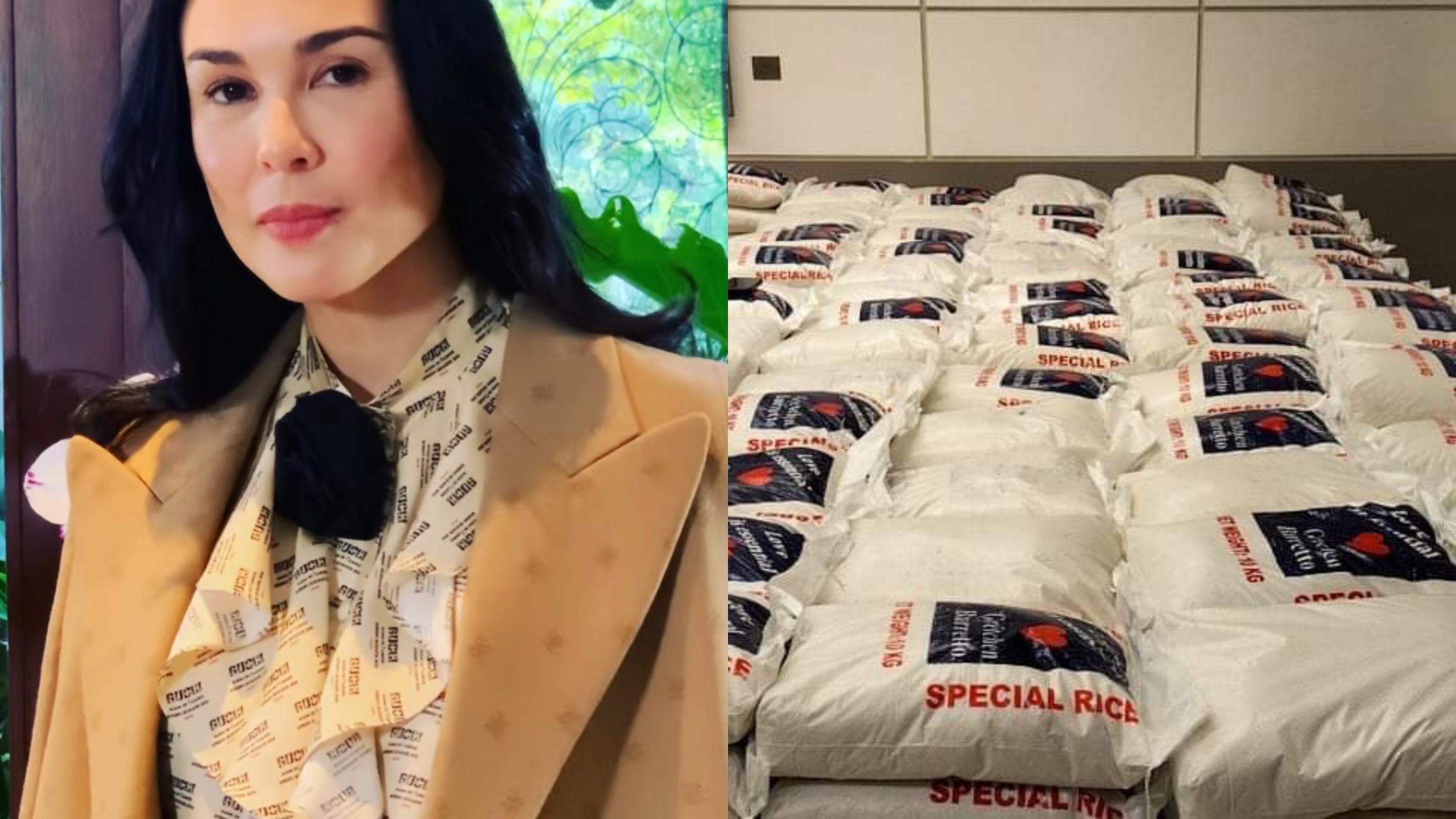 Gretchen gives sacks of rice to San Lazaro Hospital