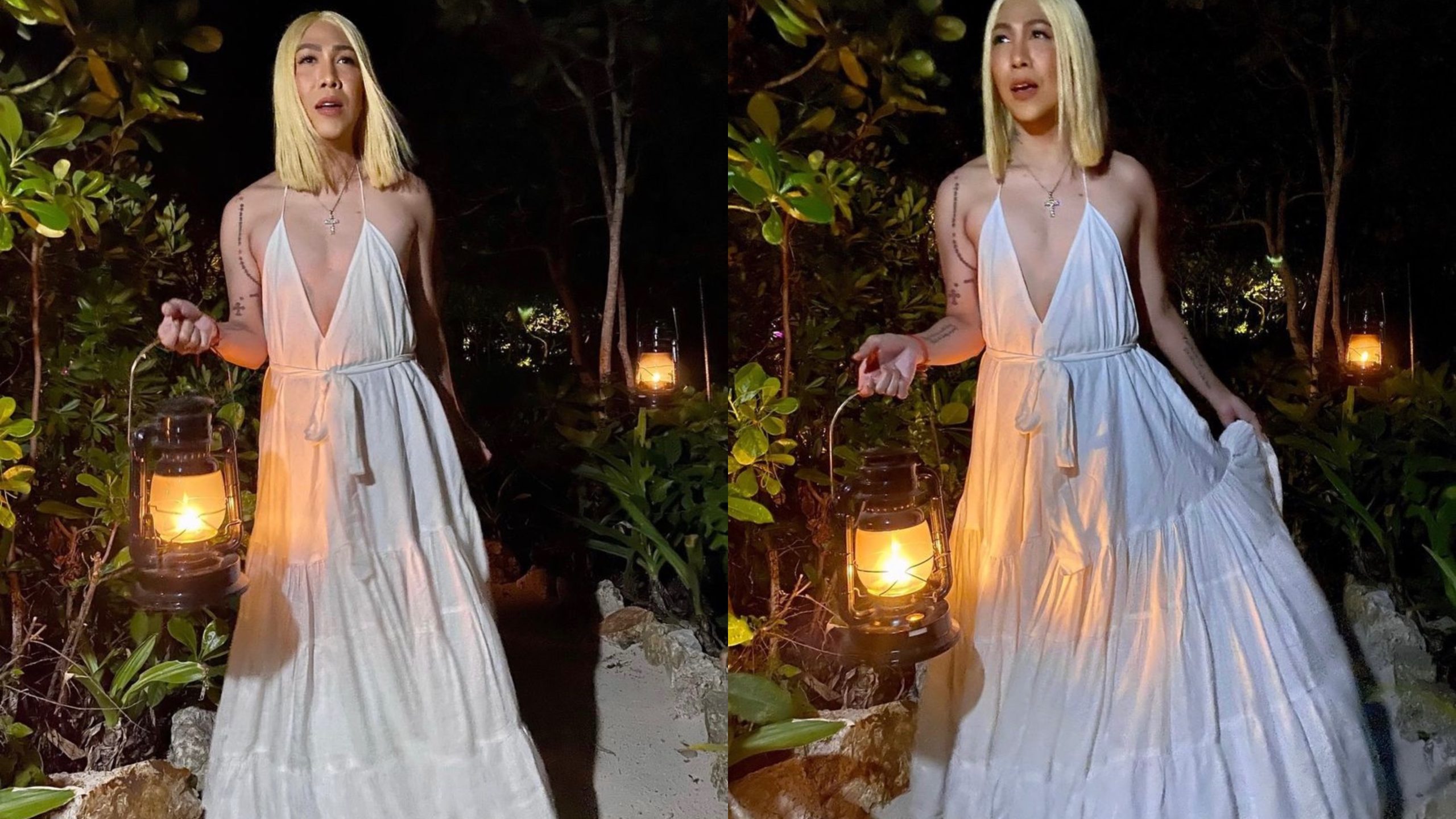 Vice Ganda stuns in white dress, jokes “San kaya pwedeng umihi?”